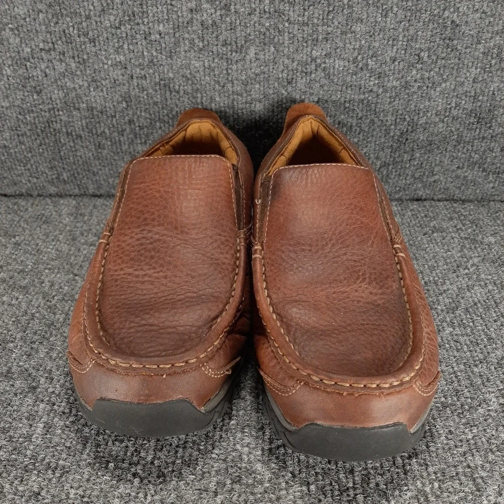 Timberland Slip On Loafers Mens 5.5 Brown Leather Round Moc Toe Shoes Casual